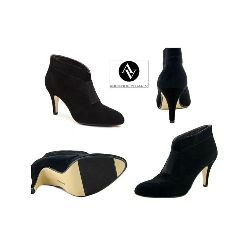 NWT Adrienne Vittadini 8 Booties Black SuedeâLeather Ankle Boots 3" high heel 8M